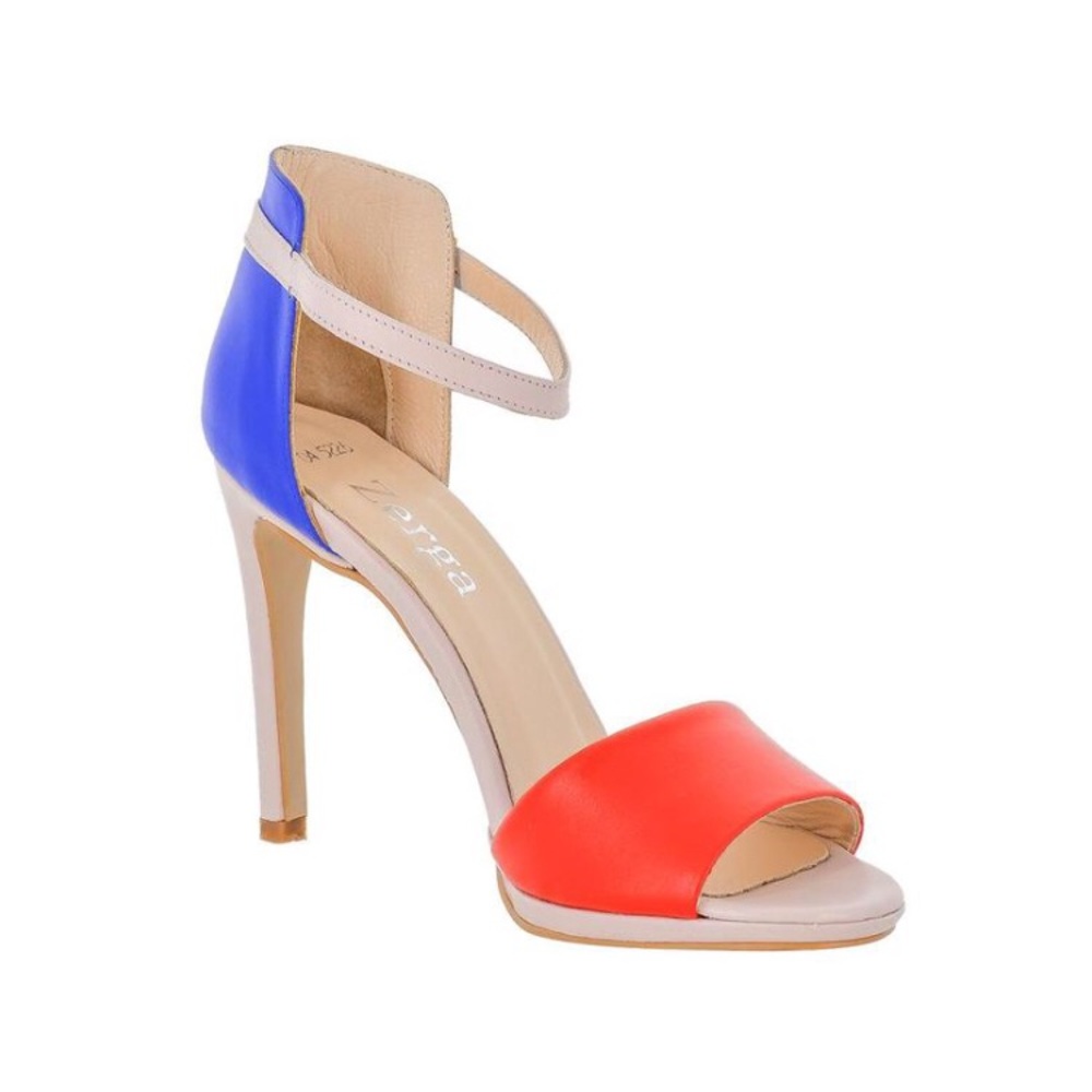 DEVA Blue Red Pink Leather Handmade Heels Sandal - Picture 3 of 6